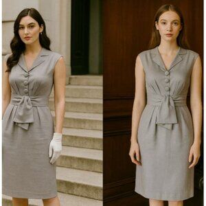Nanette Lepore Womans Silver Linen Midi Dress 2 Quiet Luxury Minimalist Boho Chi